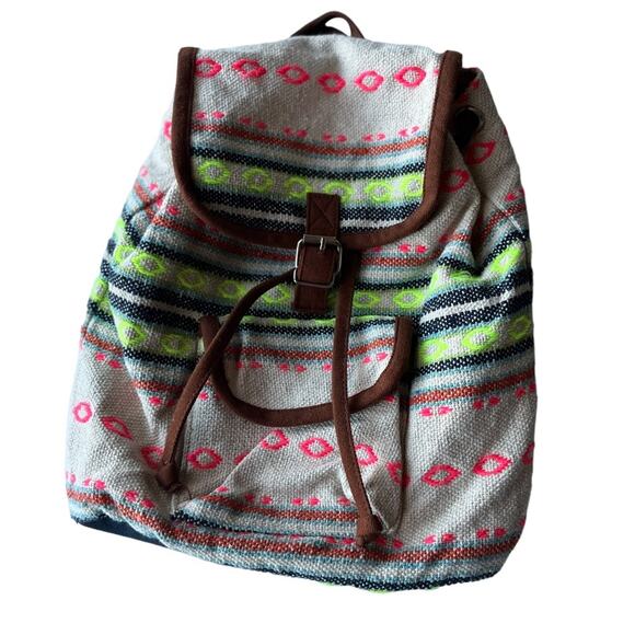 Boho Mini Backpack, Aztec Pattern Drawstring Bag, Festival - Picture 6 of 6